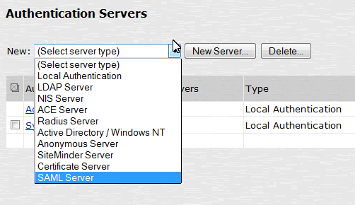 The authentication servers list is shown.