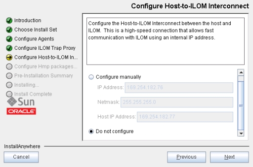 image:Configure Host-to-ILOM Interconnect (Configurar interconexión de host a ILOM)