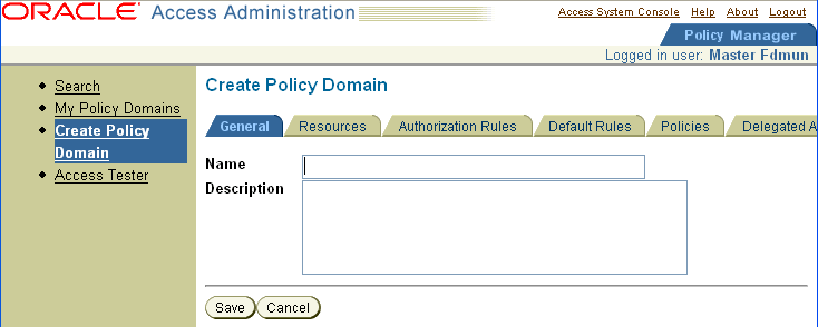 Image of the Create Policy Domain page