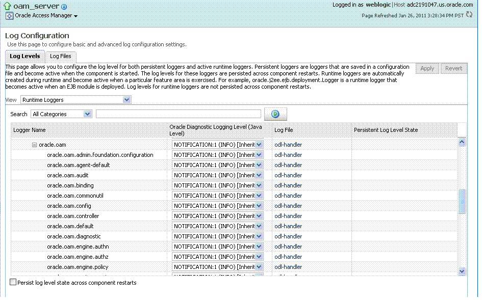 Oracle Access Manager Log Levels