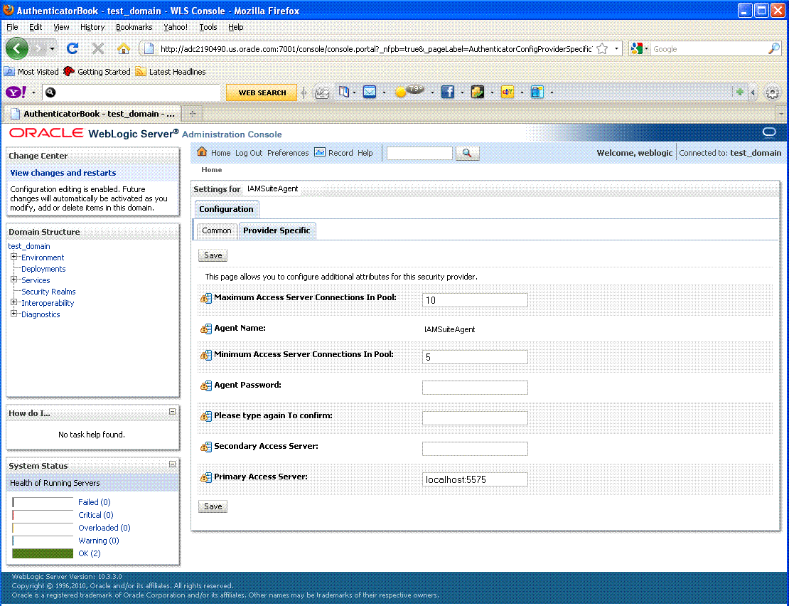 IAMSuiteAgent Configuration, WebLogic Console