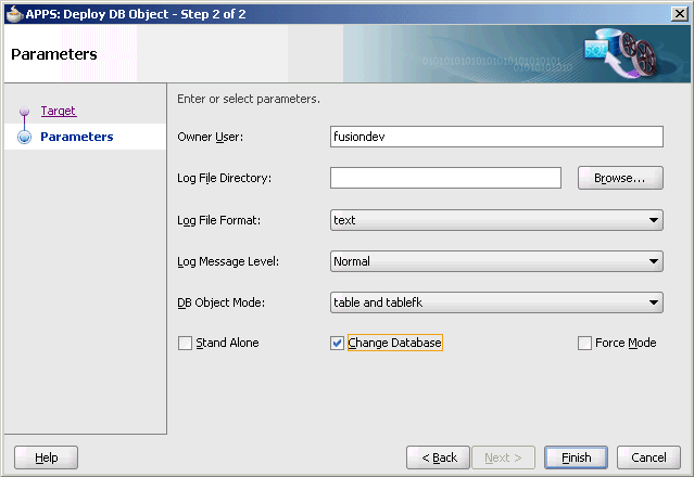 Single DB Object Deployment Parameters