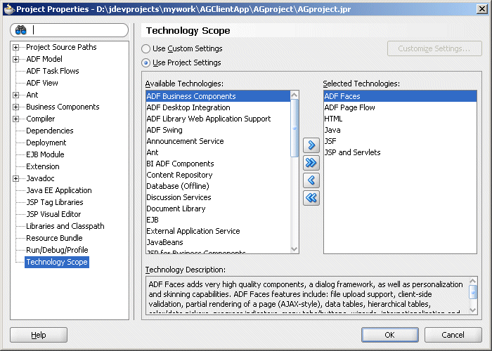 Add ADF Faces and ADF Page Flow to the client application.