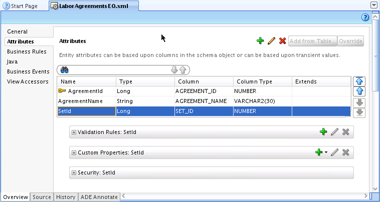 Entity object SET_ID attribute