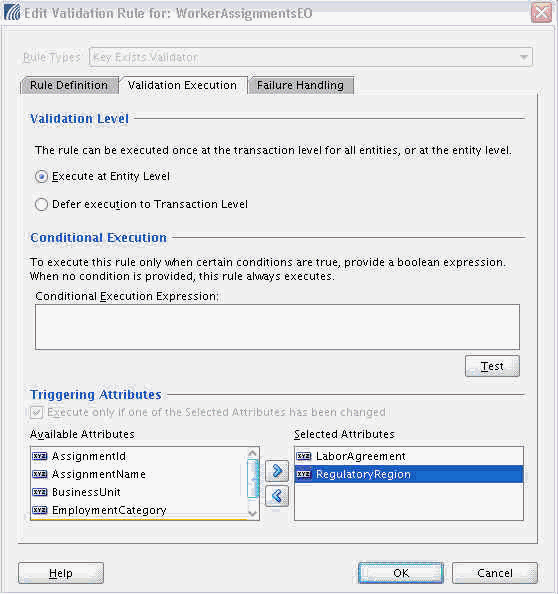 Foreign reference validation triggering attributes