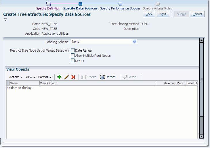 Create Tree Structure: Data Sources Page