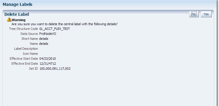 Delete Label Warning Page