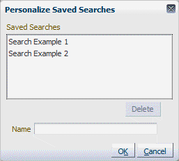 Personalize Saved Searches dialog