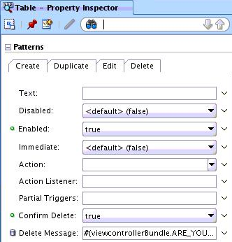 Confirm Delete Message Settings in Property Inspector