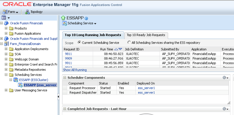 Screen to confirm that the ESS Request Processor is running