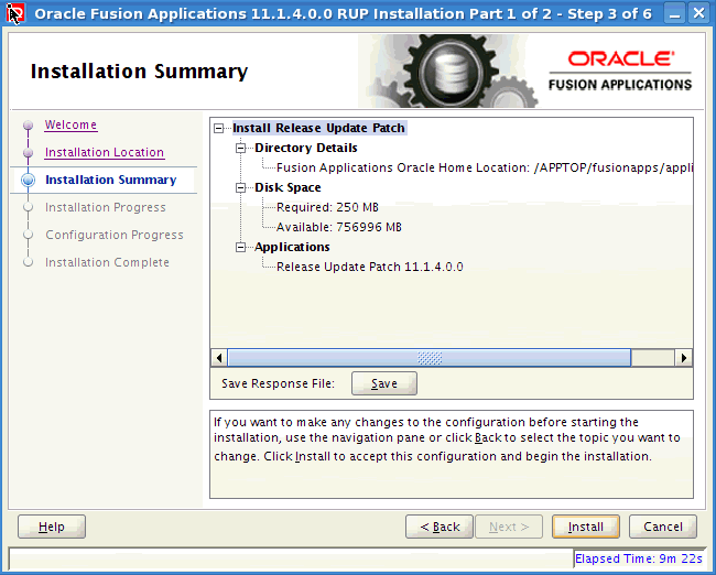 Installation Summary screen, described in surround text.