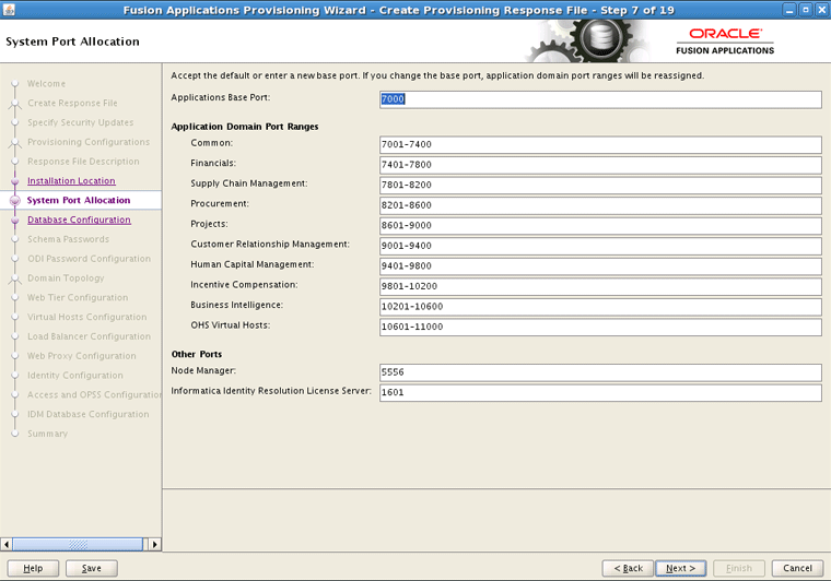 System Port Allocation Screen