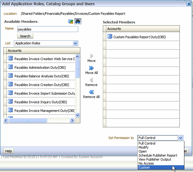 Add the custom duty and select custom permission