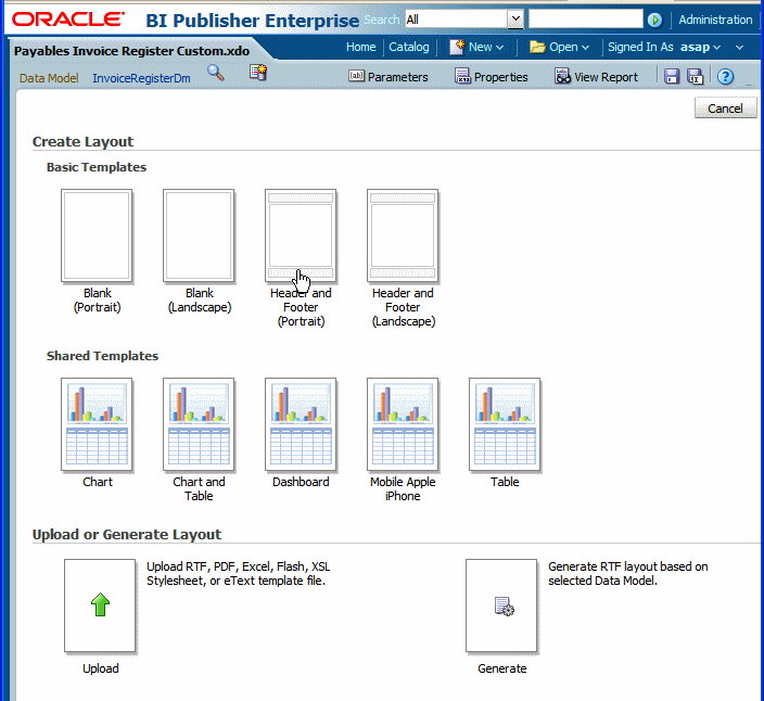 Select predefined template