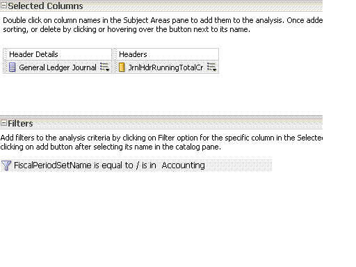 This screen shot displays the Selected Columns dialog for filtering.