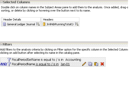 This screen shot displays the Selected Columns and Filters dialog with AND Clause.