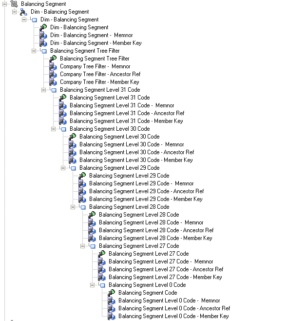 This screen shot displays the Balancing Segment Dimension hierarchy.