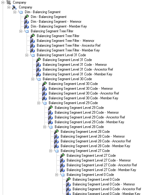 This screen shot provides an example of a Dimension displayed as a single hierarchy.