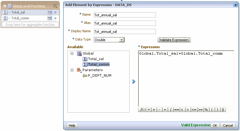 Add Element by Expression dialog