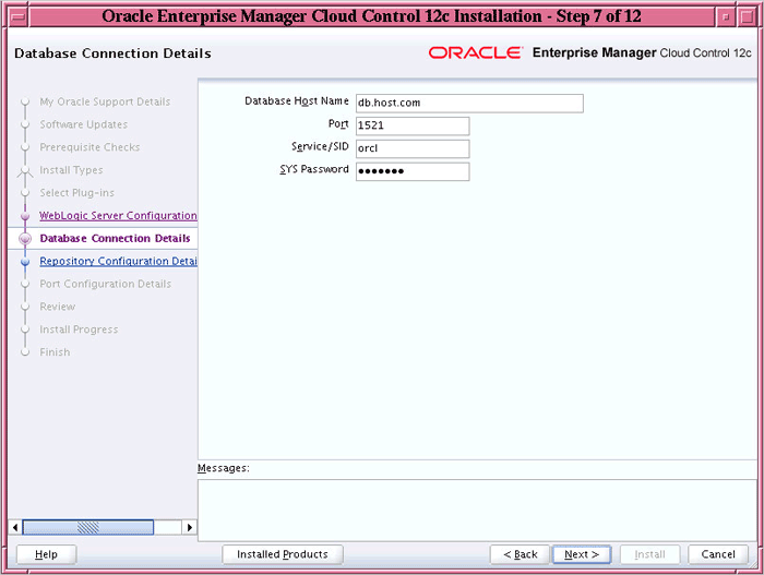 Database Connection Details Screen