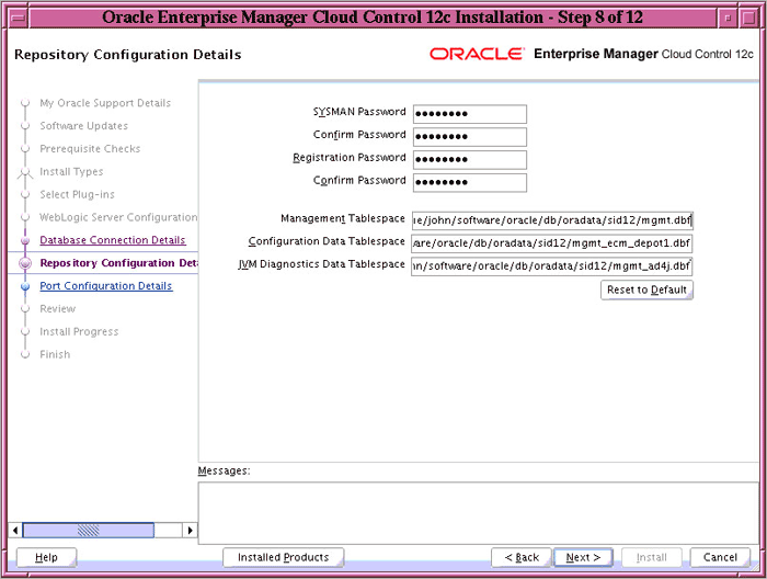 Repository Configuration Details Screen