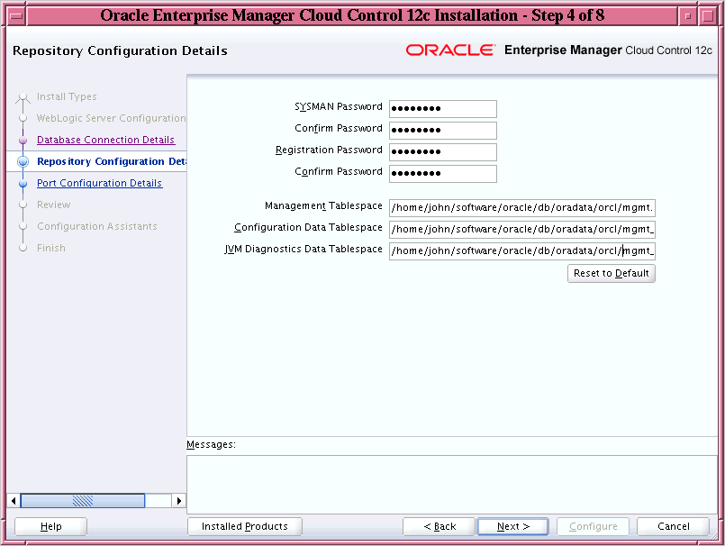 Repository Configuration Details Screen