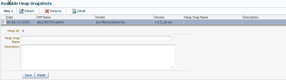 Available Heap Snapshots