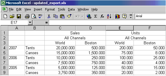 pivot table export to excel spreadsheet