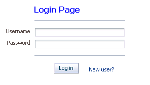 Log in screen for username and password in a popup dialog