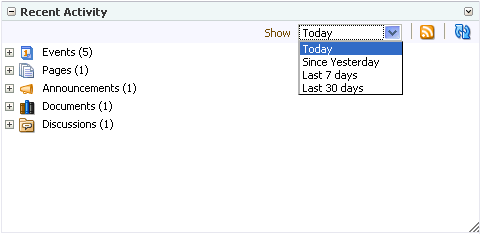 Time-range options on the Recent Activity list