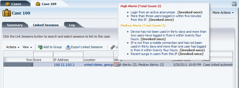 A screen is shown with alerts that were generated.
