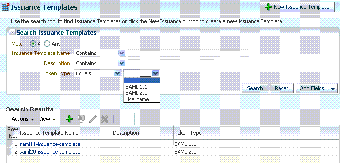 Issuance Template Search Controls