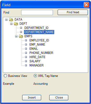 Field dialog