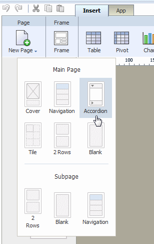 Selecting Accordion page type