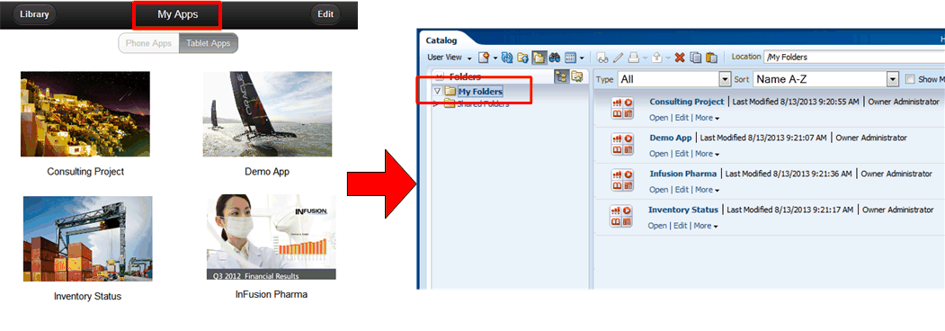 Apps in My Folders and in My Apps