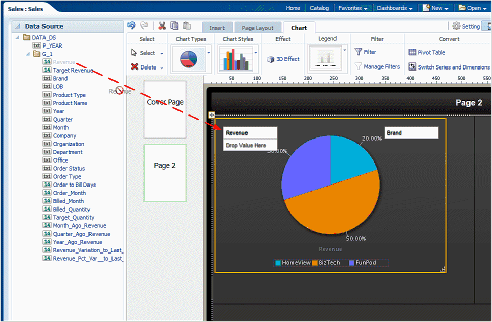 Dragging data fields to the chart