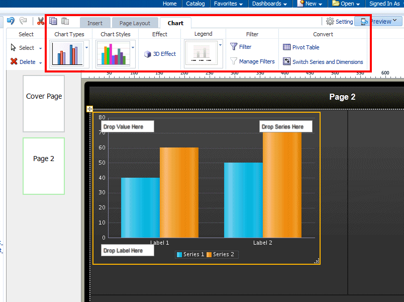 Default chart and toolbar