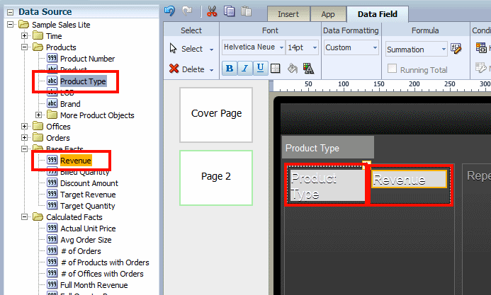 Inserting data fields to the Frame