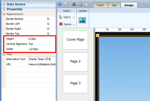 Setting image dimensions on Properties pane