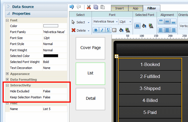 Filter Interactivity properties