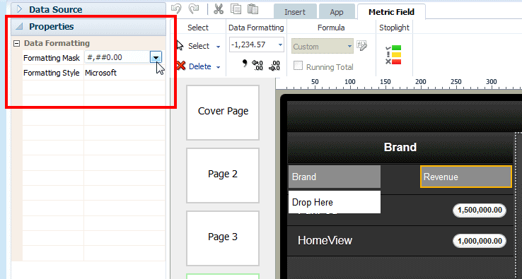 Data formatting options