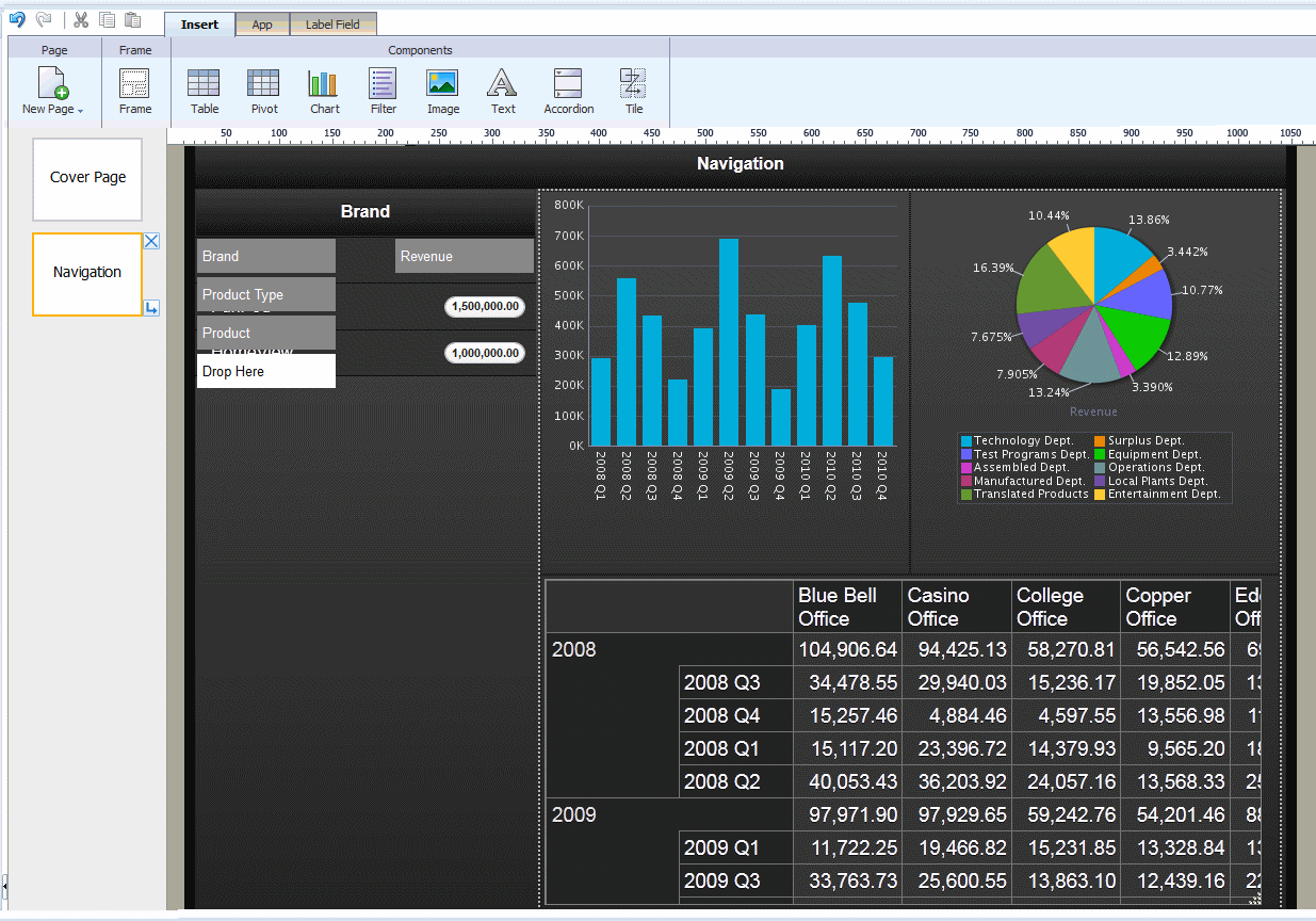 Navigation page with detail components