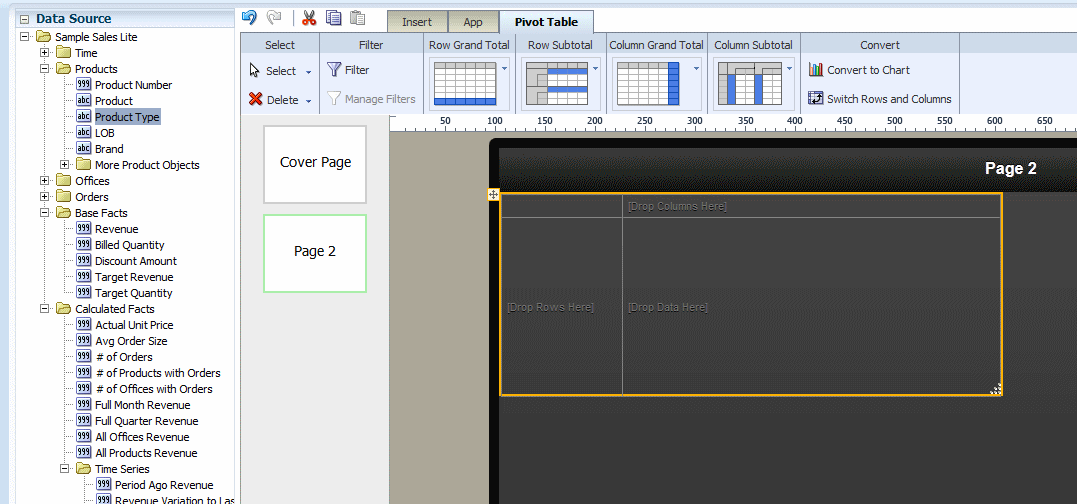 Inserted pivot table structure