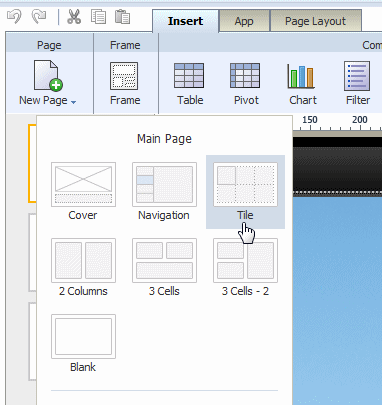 Choosing Tile from the New Page menu