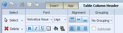 Table Column Header toolbar