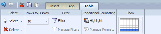 Table toolbar