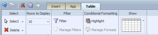 Table toolbar