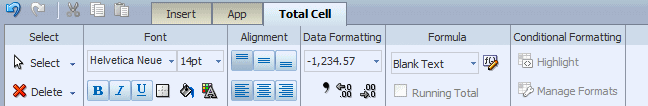 Table Total Cell toolbar