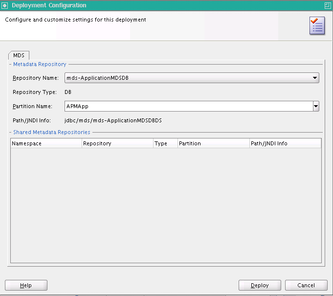 Deployment configuration page with MDS options