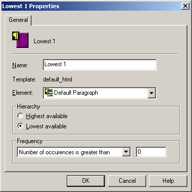 Element Setup - Rank Properties Dialog